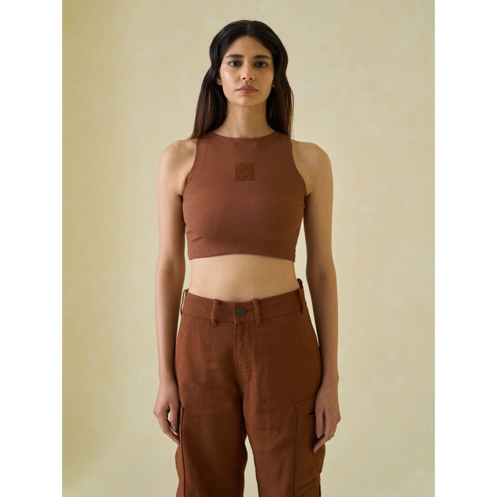 No Grey Area Brown Kolam Cropped Tank Top