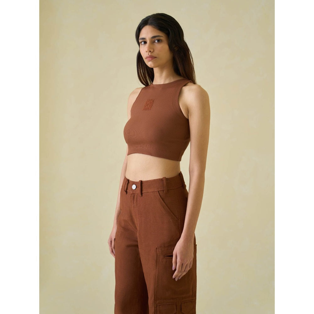 No Grey Area Brown Kolam Cropped Tank Top