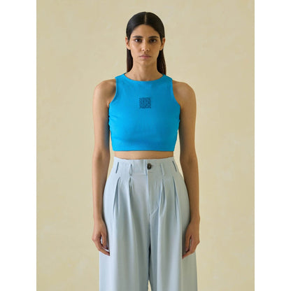 No Grey Area Blue Kolam Cropped Tank Top