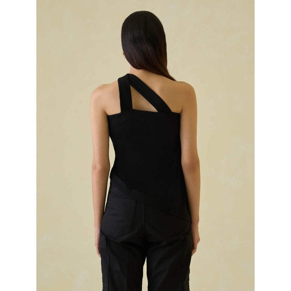No Grey Area Black One Shoulder Draped Top