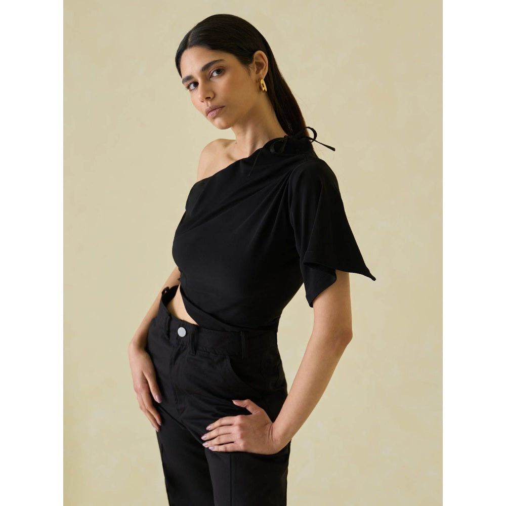 No Grey Area Black One Sleeve Asymmetric Top