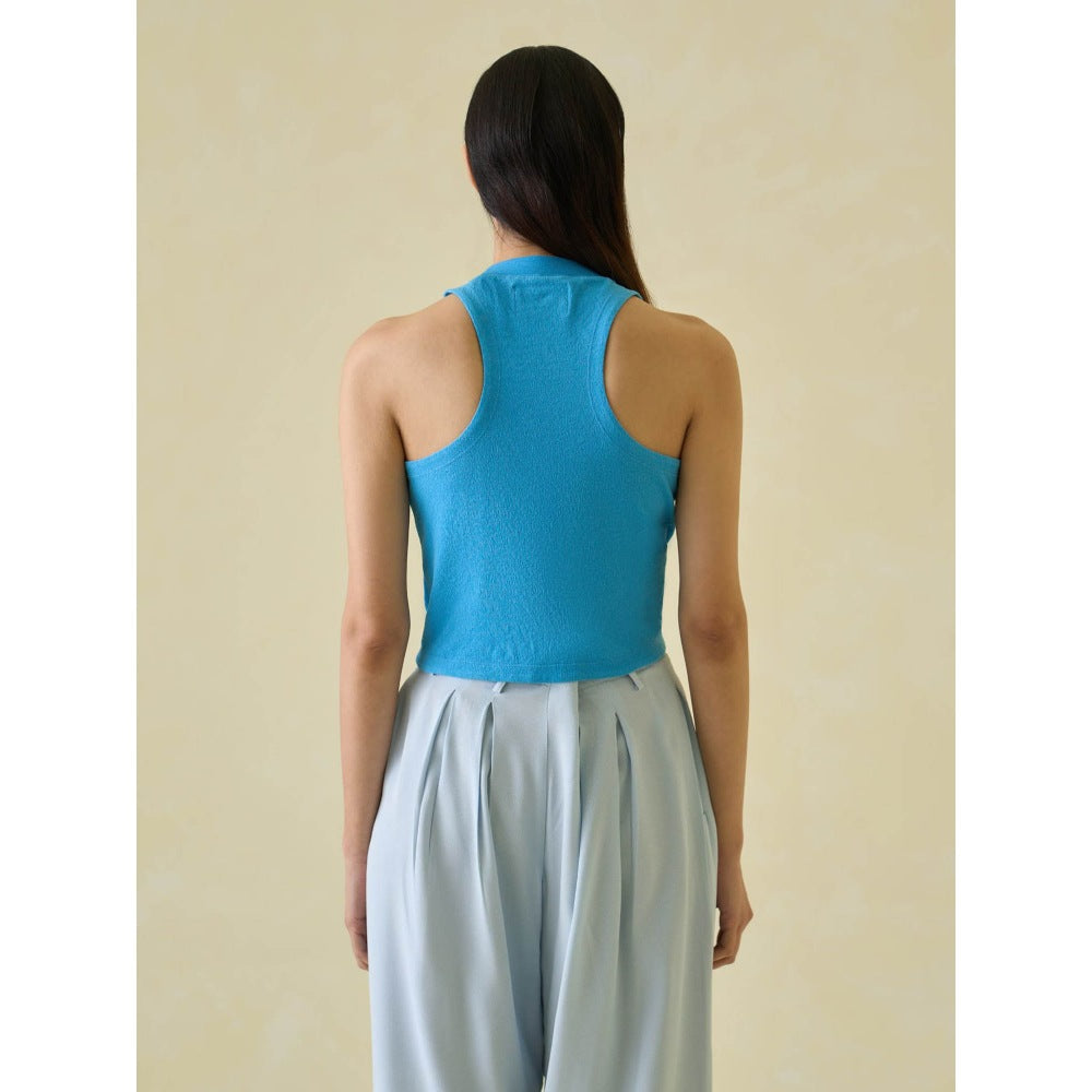No Grey Area Blue Kolam Embroidered Tank Top