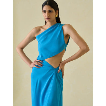 No Grey Area Blue One Shoulder Sari Top