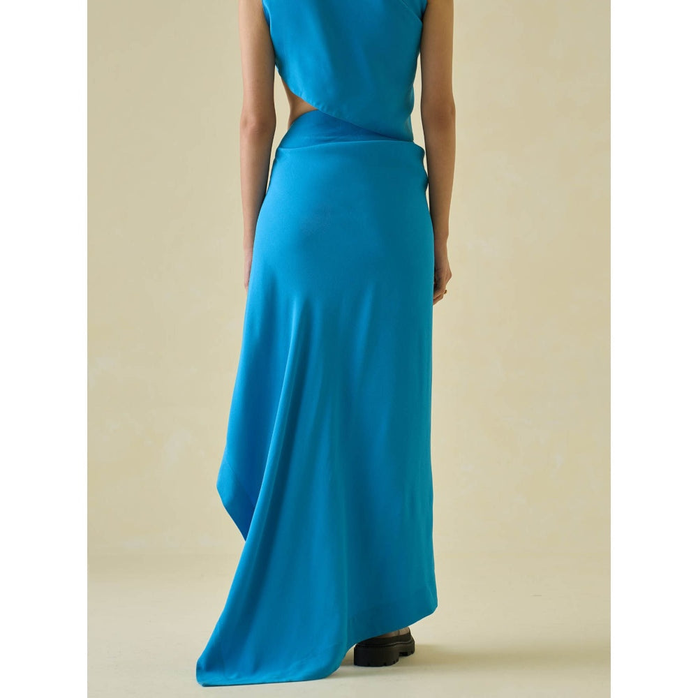 No Grey Area Blue Sari Draped Skirt
