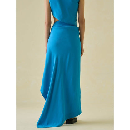 No Grey Area Blue Sari Draped Skirt