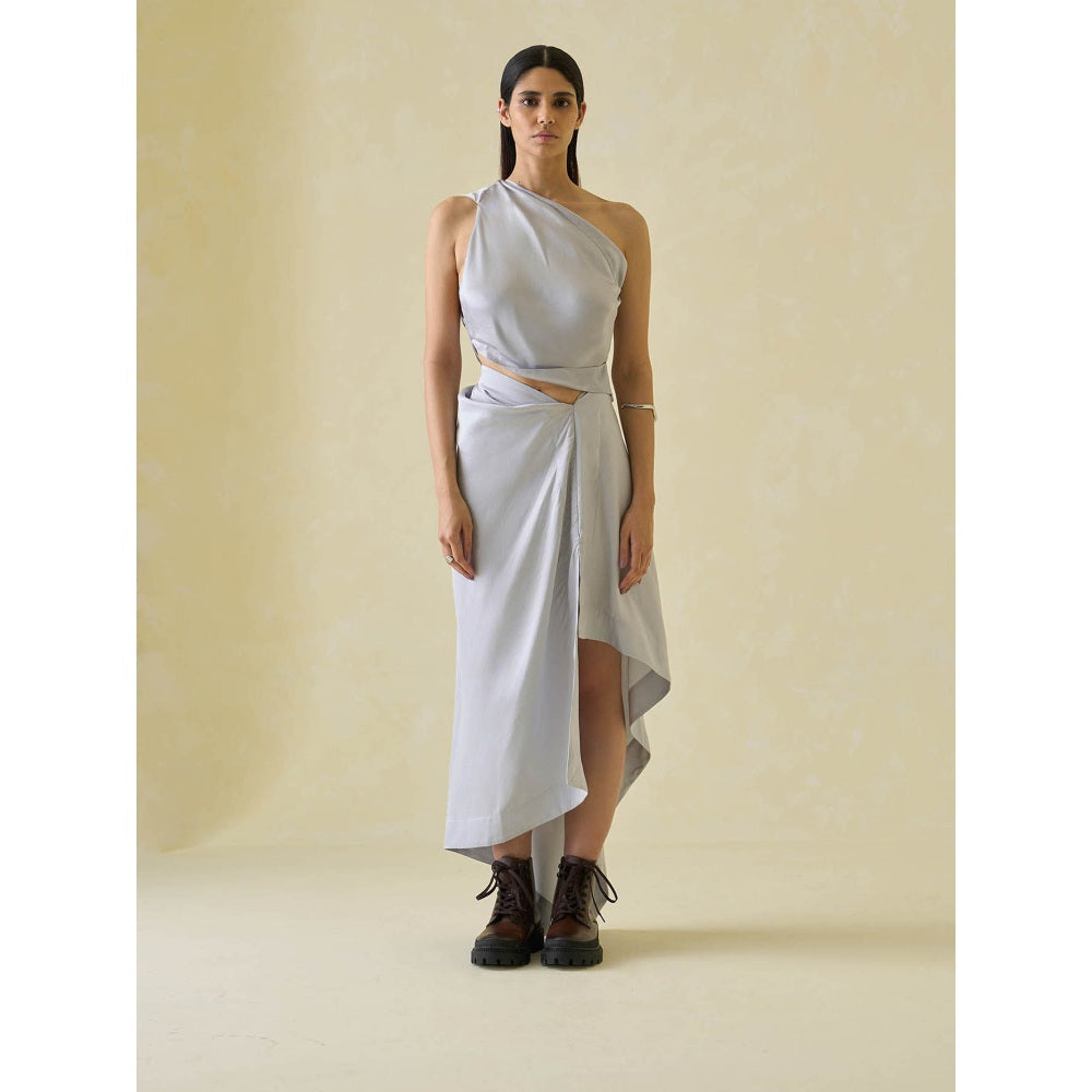 No Grey Area One-Shoulder Sari and Sari Draped Co-ord (Set of 2)
