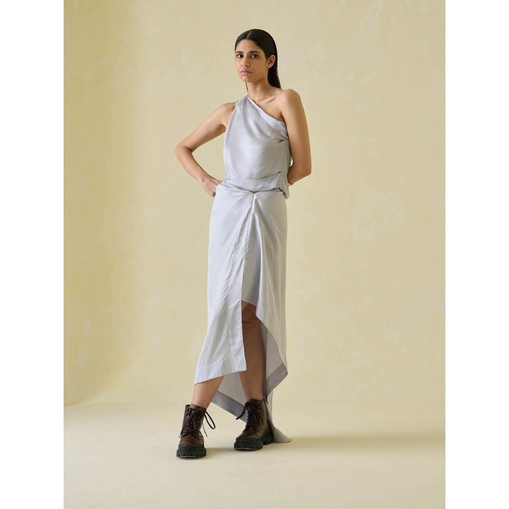 No Grey Area One-Shoulder Sari and Sari Draped Co-ord (Set of 2)