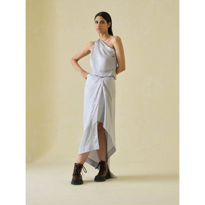 No Grey Area One-Shoulder Sari and Sari Draped Co-ord (Set of 2)