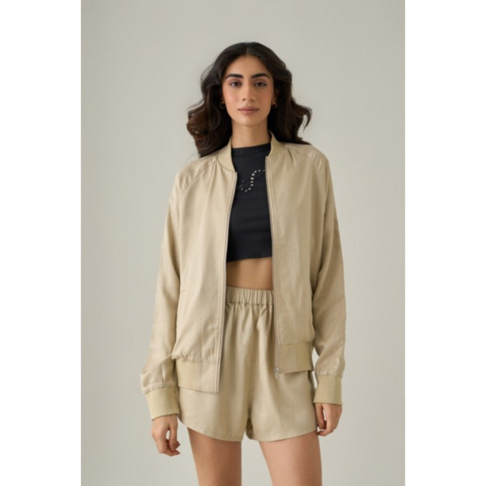 No Grey Area Beige Third Eye Bomber Jacket