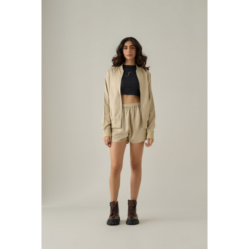 No Grey Area Beige Third Eye Bomber Jacket