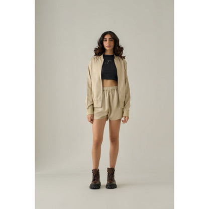 No Grey Area Beige Third Eye Bomber Jacket