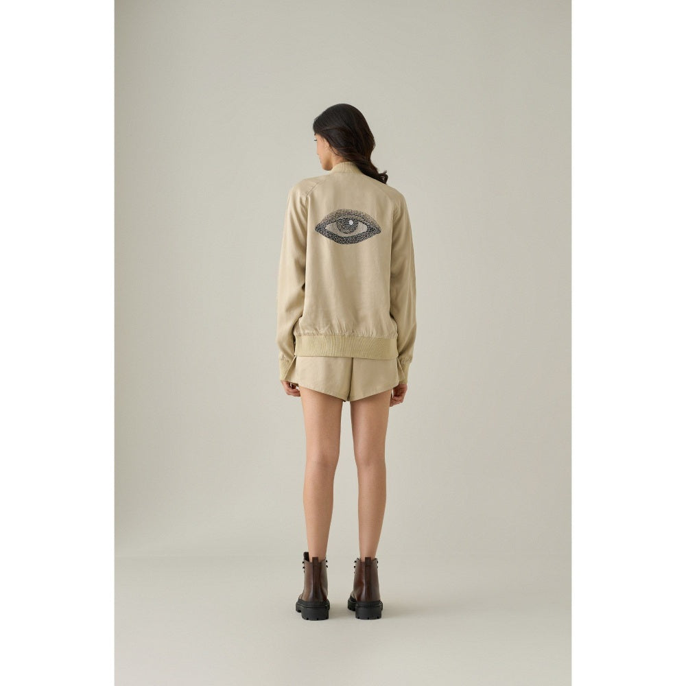 No Grey Area Beige Third Eye Bomber Jacket