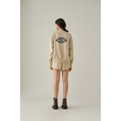 No Grey Area Beige Third Eye Bomber Jacket