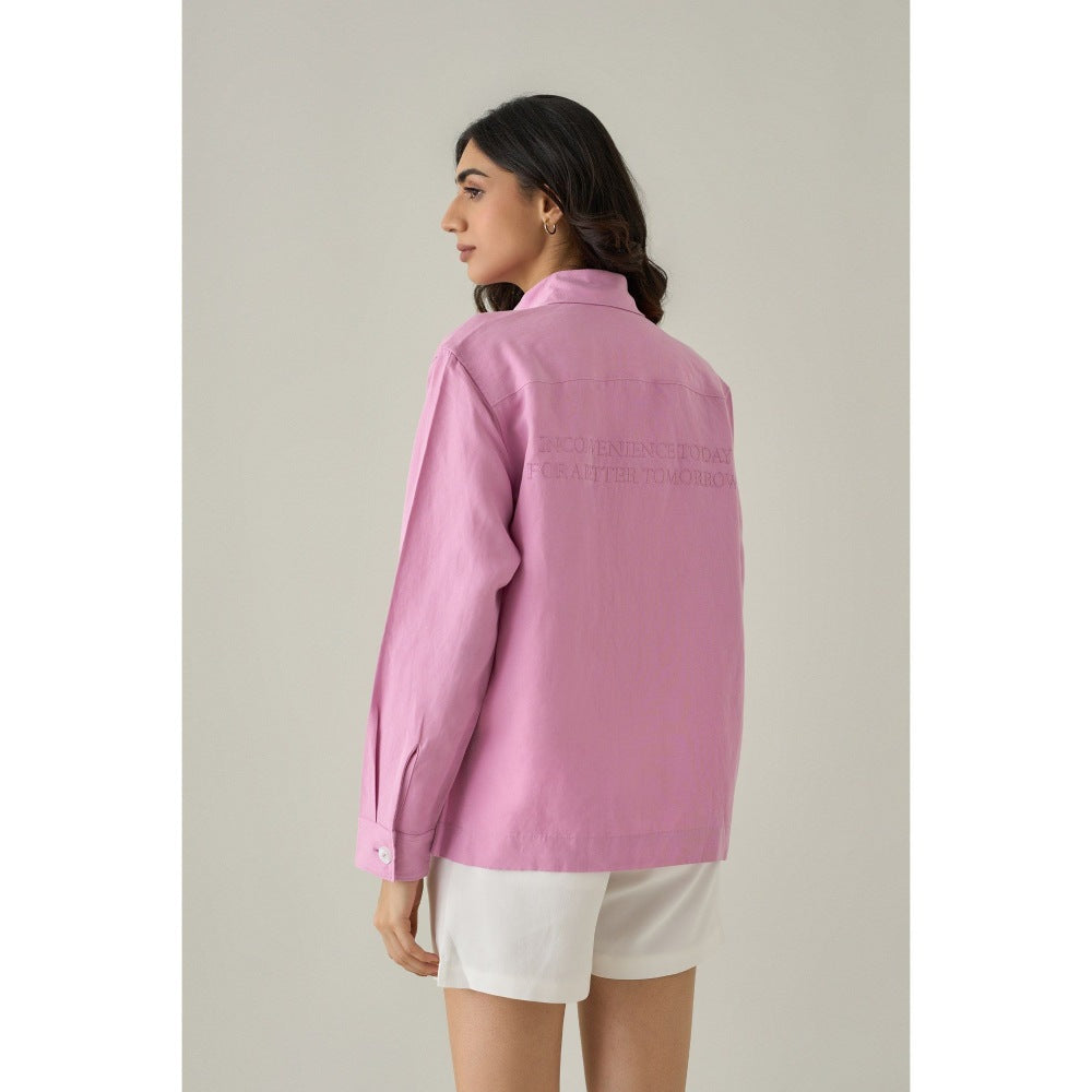 No Grey Area Pink Tencel Utilitarian Denim Jacket