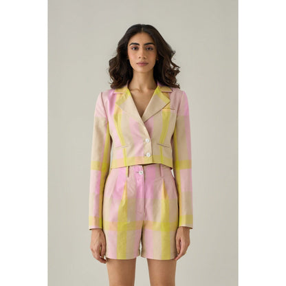 No Grey Area Multi-Colour Madras Cropped Blazer