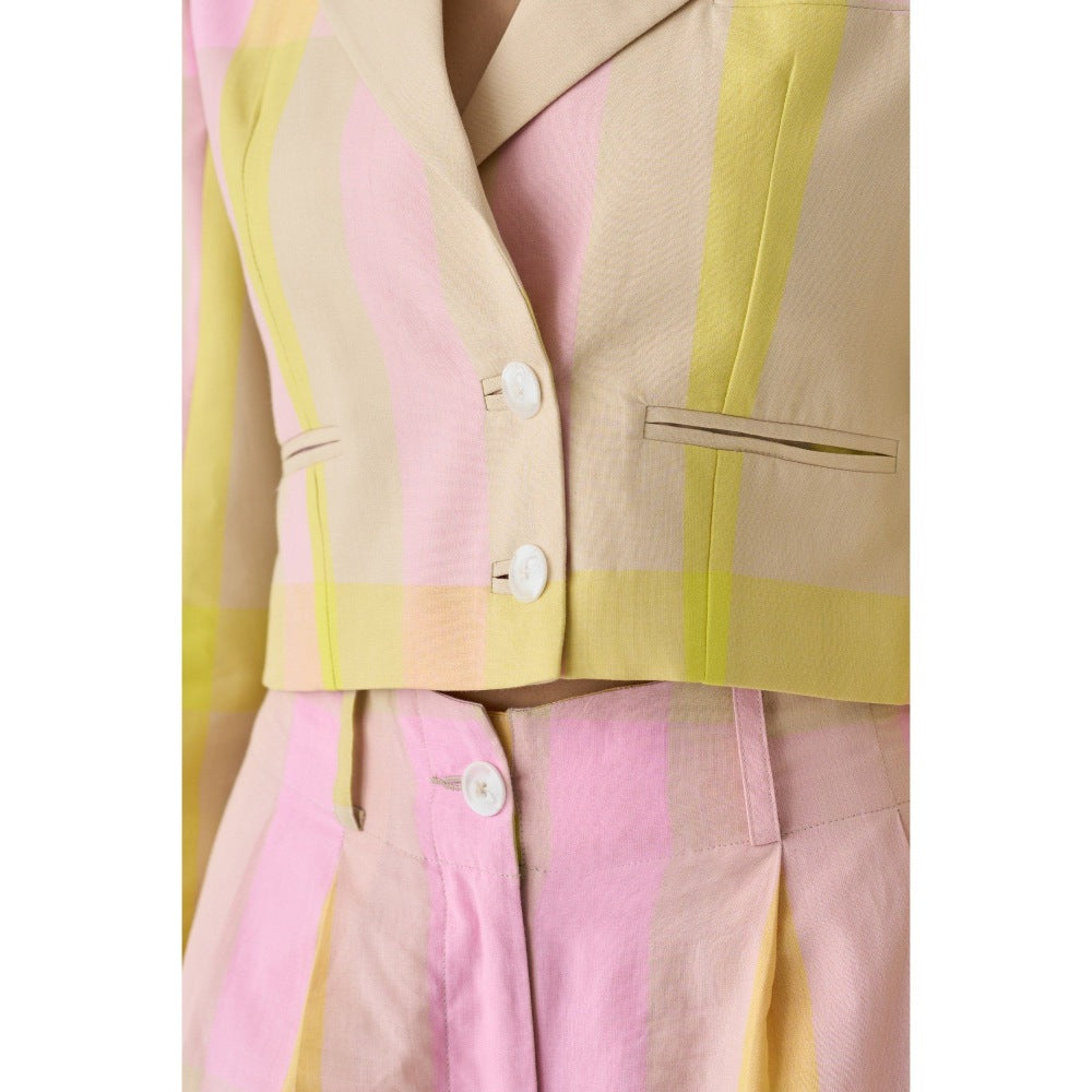 No Grey Area Multi-Colour Madras Cropped Blazer