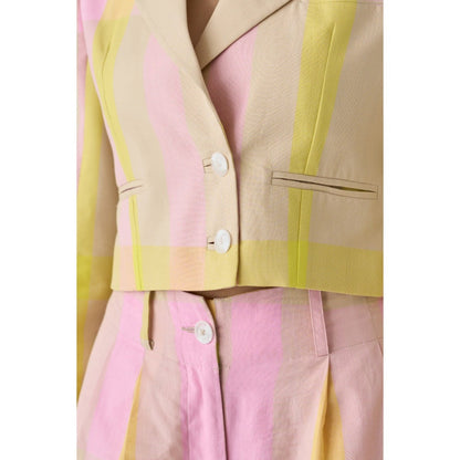 No Grey Area Multi-Colour Madras Cropped Blazer