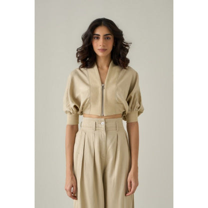 No Grey Area Beige Cropped Directional Crop Jacket