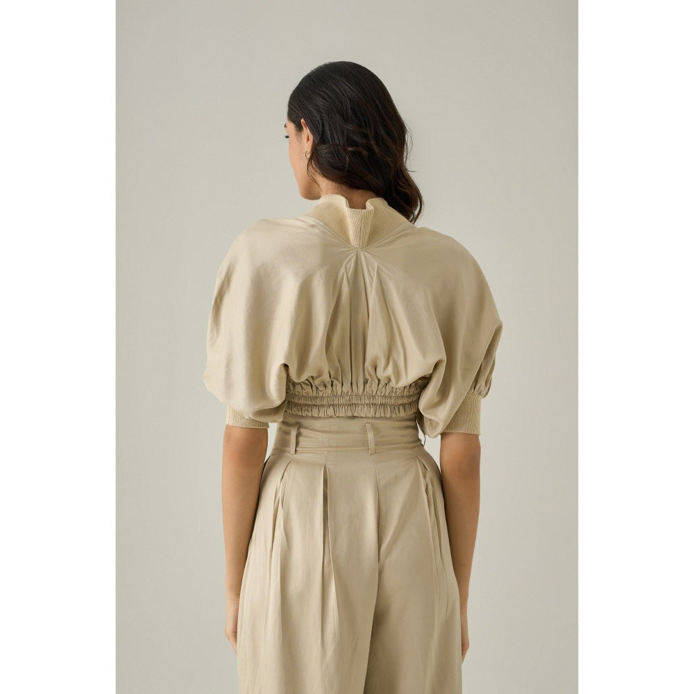 No Grey Area Beige Cropped Directional Crop Jacket