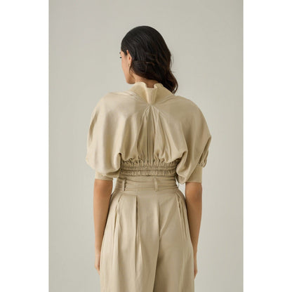 No Grey Area Beige Cropped Directional Crop Jacket