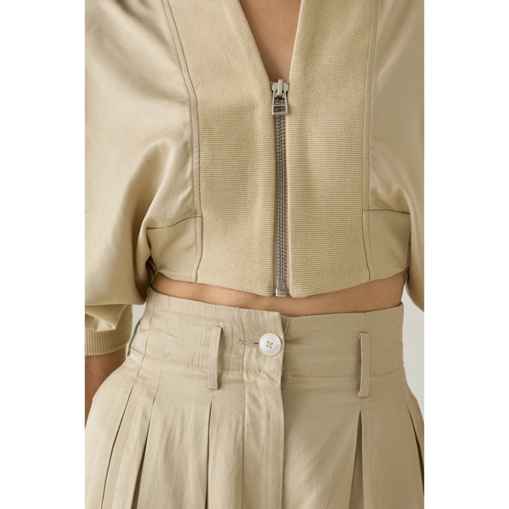 No Grey Area Beige Cropped Directional Crop Jacket