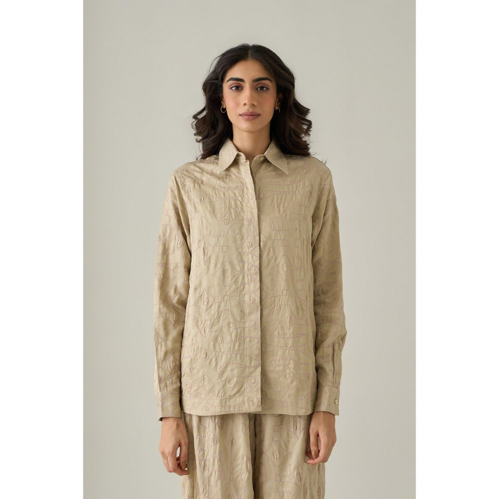 No Grey Area Beige Kolam Boxy Shirt
