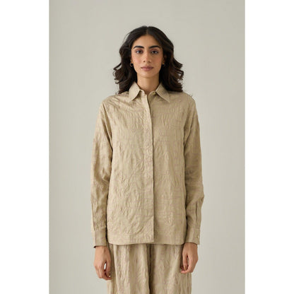 No Grey Area Beige Kolam Boxy Shirt