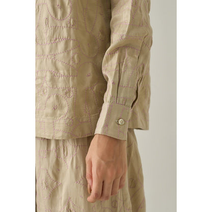 No Grey Area Beige Kolam Boxy Shirt