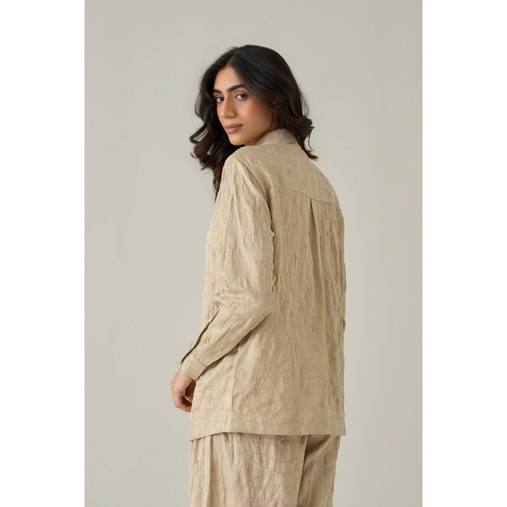 No Grey Area Beige Kolam Boxy Shirt