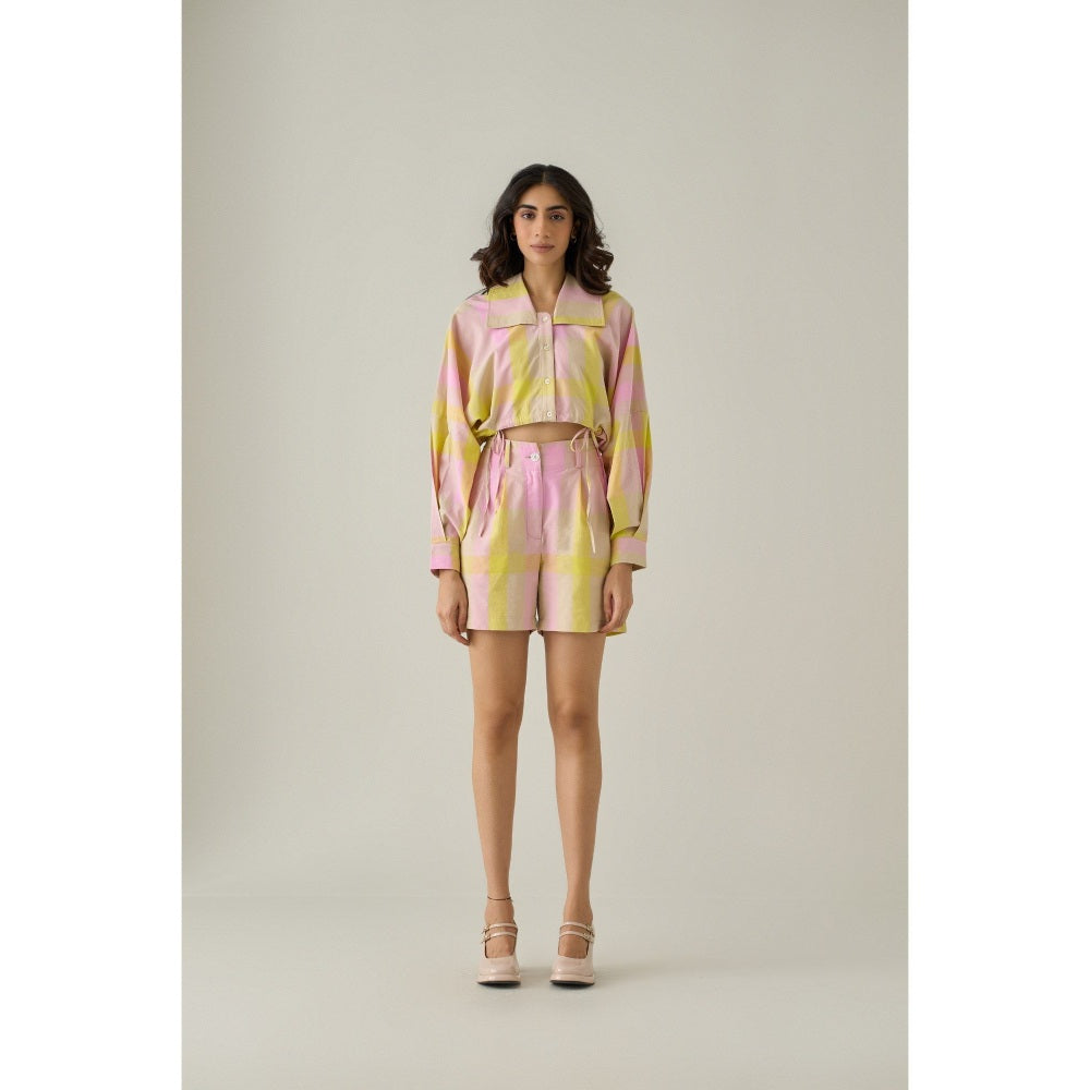 No Grey Area Multi-Colour Madras Cropped Shirt