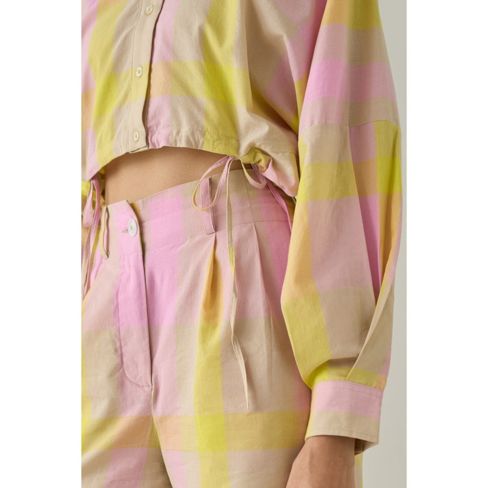 No Grey Area Multi-Colour Madras Cropped Shirt