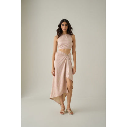 No Grey Area Beige Draped Dress