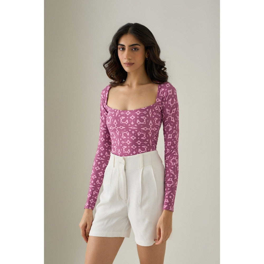 No Grey Area Pink Long Sleeve Bodysuit Top