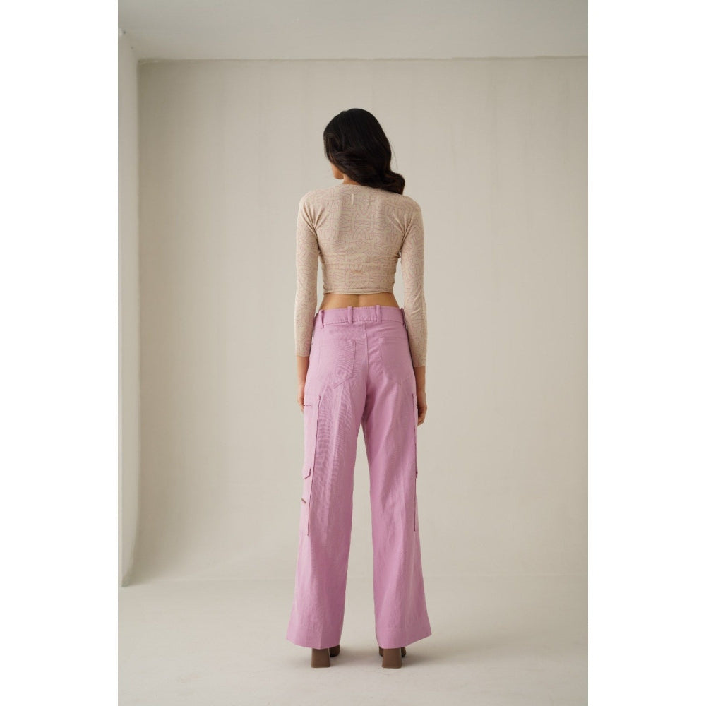 No Grey Area Beige Kolam Long Sleeve Crop Top