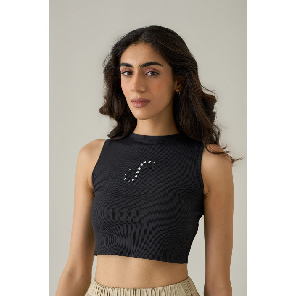 No Grey Area Navy Blue Moon Analemma Cropped Tank Top