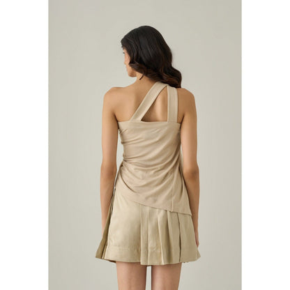 No Grey Area Beige One Shoulder Draped Top
