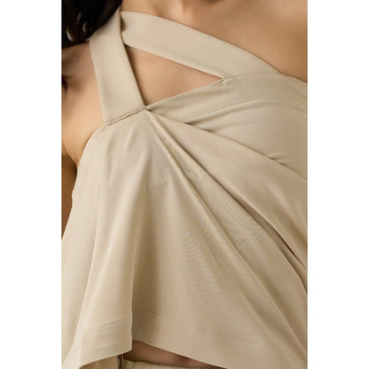No Grey Area Beige One Shoulder Draped Top
