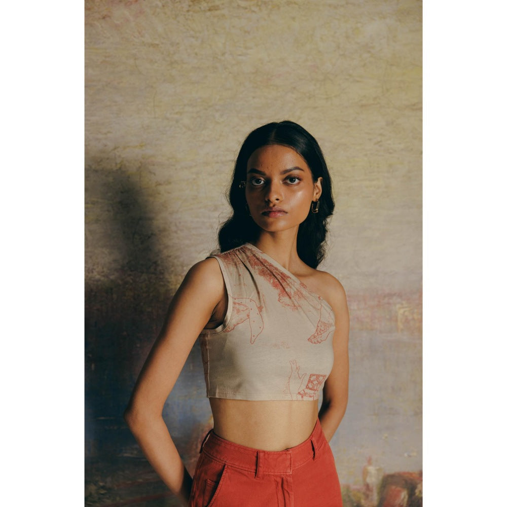 No Grey Area Surrealist Outline One Shoulder Crop Top