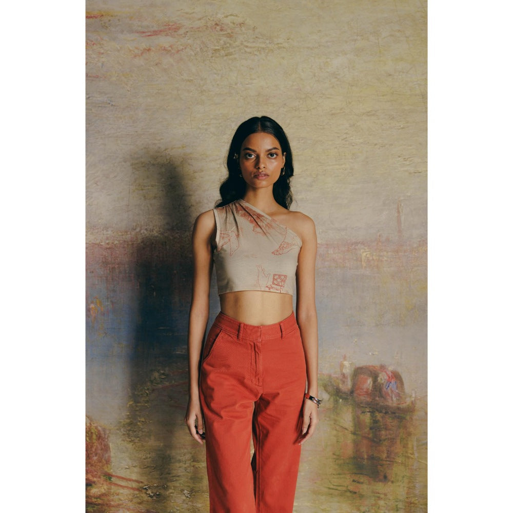 No Grey Area Surrealist Outline One Shoulder Crop Top