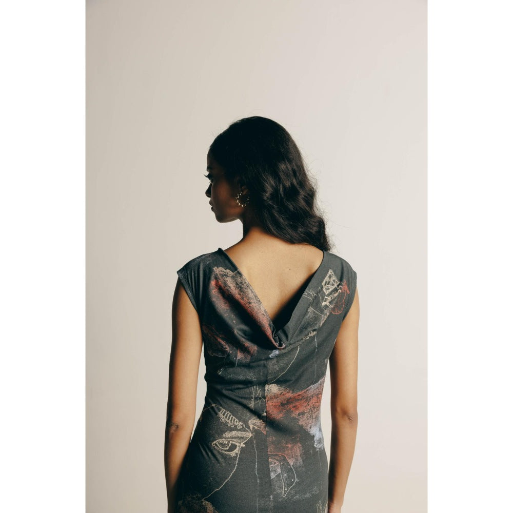 No Grey Area Surrealist Outline Jersey Dress