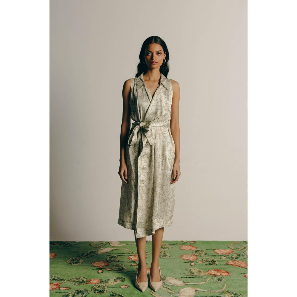 No Grey Area Watercolour Kolam Trench Dress with Belt (Set of 2)