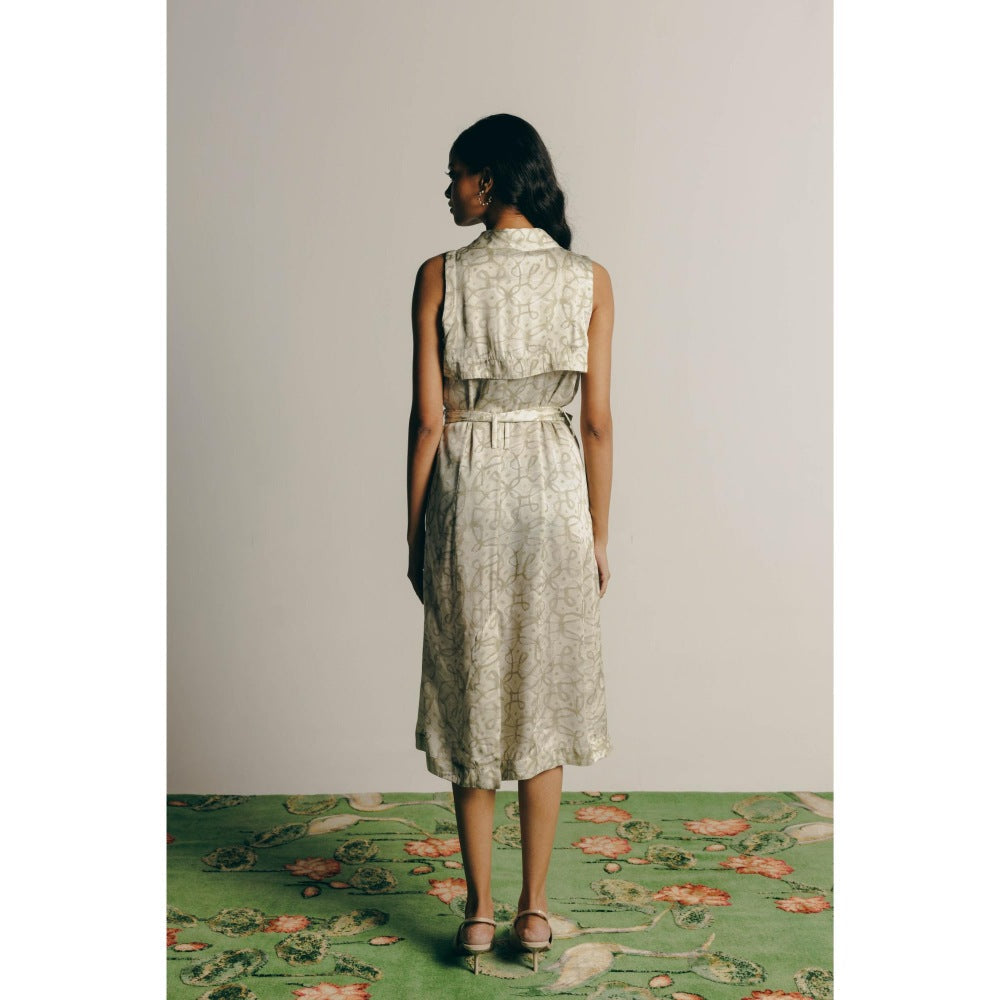 No Grey Area Watercolour Kolam Trench Dress with Belt (Set of 2)