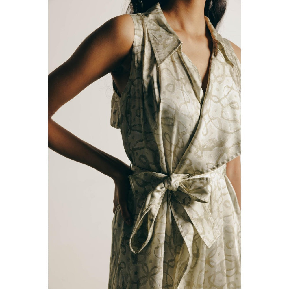 No Grey Area Watercolour Kolam Trench Dress with Belt (Set of 2)