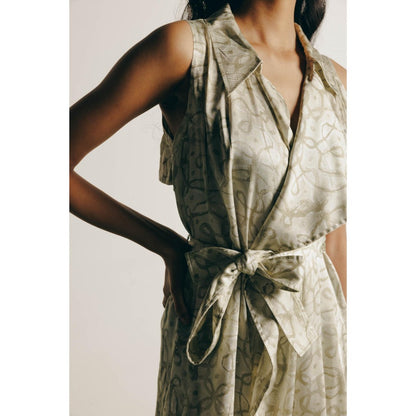 No Grey Area Watercolour Kolam Trench Dress with Belt (Set of 2)