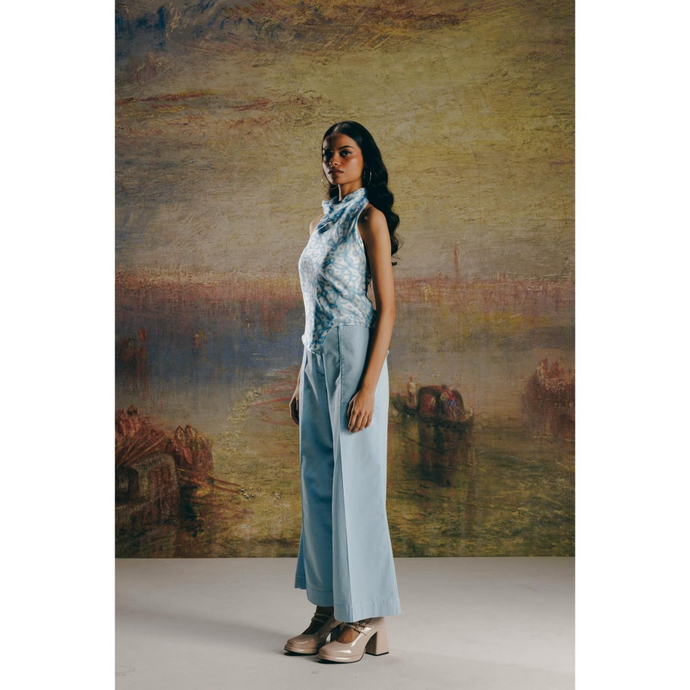 No Grey Area Blue Wide Twill Pant