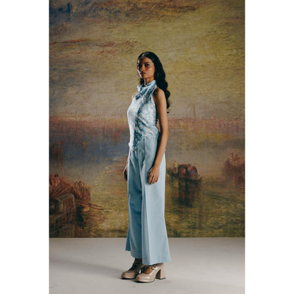 No Grey Area Blue Wide Twill Pant