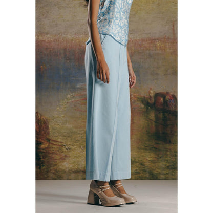No Grey Area Blue Wide Twill Pant