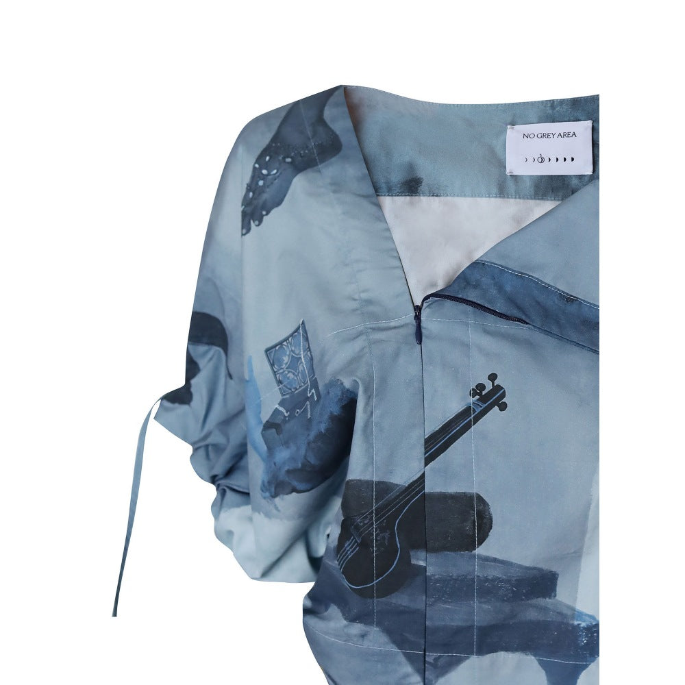 No Grey Area Tonal Surrealist Lapel Top