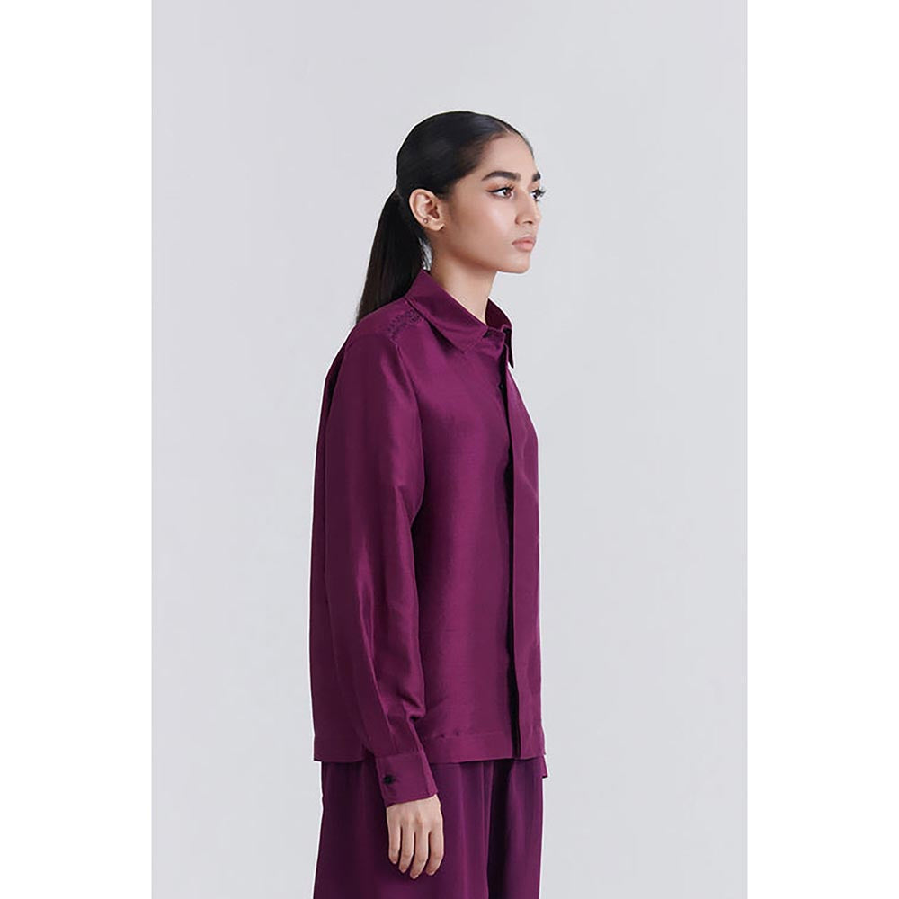 No Grey Area Purple Satin Boxy Shirt