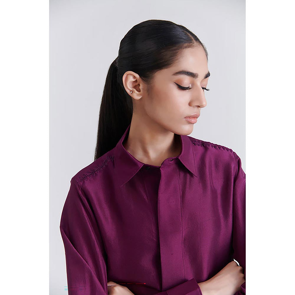 No Grey Area Purple Satin Boxy Shirt